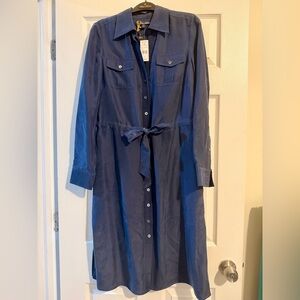 100% silk Brooks Brothers Navy Long Sleeve shirt dress with side pockets
